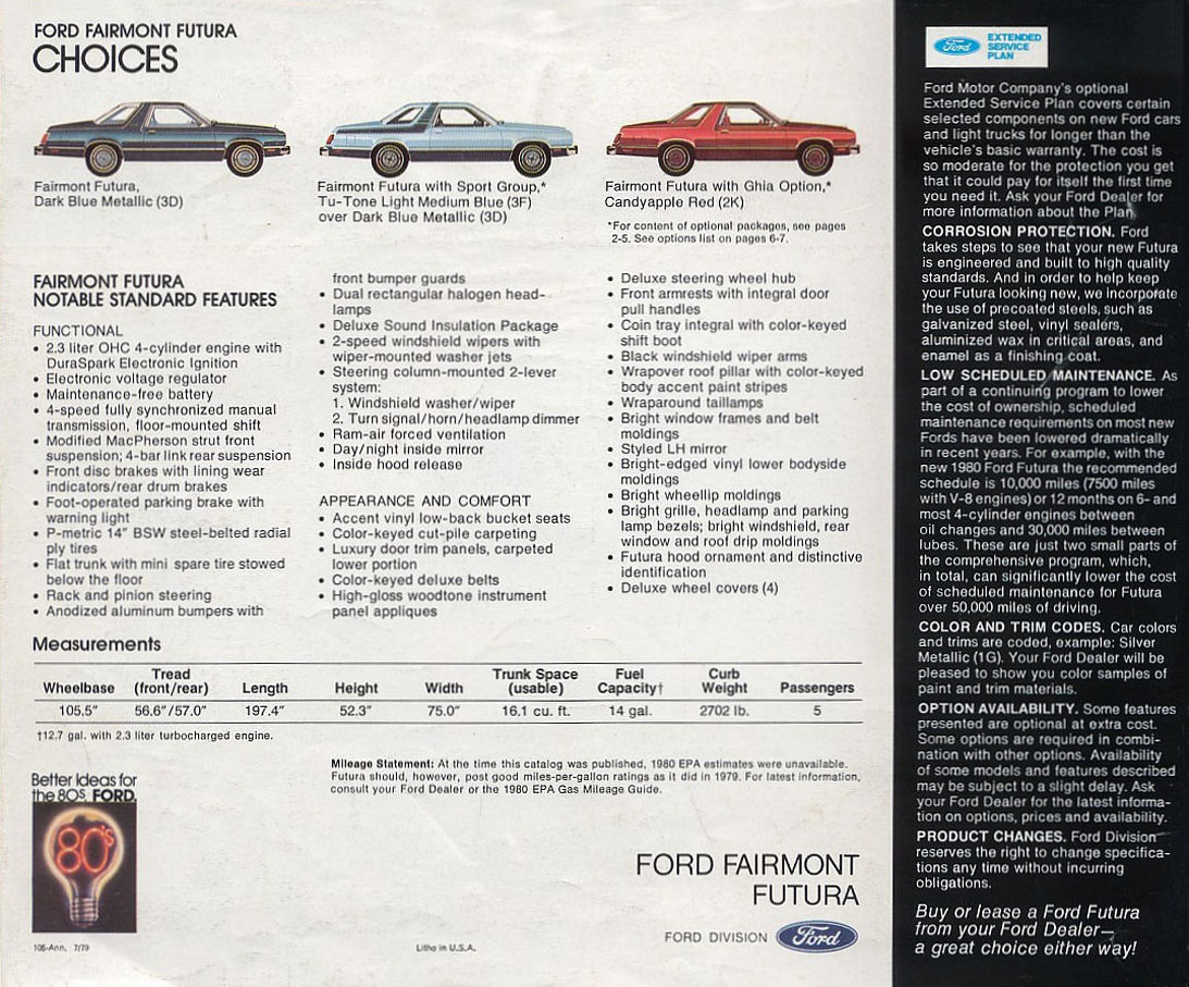 1980 Ford Fairmont Futura Brochure Page 2
